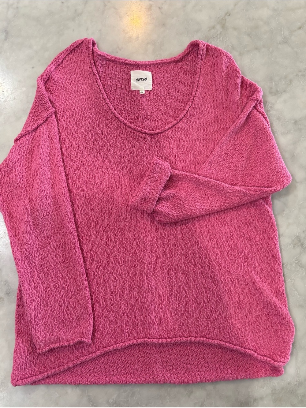 aerie Scoop Neck Lightweight Knit Sweater in Bright Pink- Large